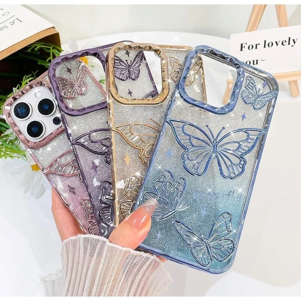 BITOBE iPhone 16 Pro Case 3D Butterfly Glitter Pink Slim Plating‎ Bumper Cover